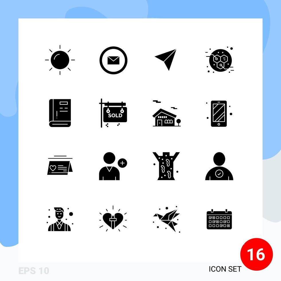 16 Thematic Vector Solid Glyphs and Editable Symbols of support guide sets contact power Editable Vector Design Elements