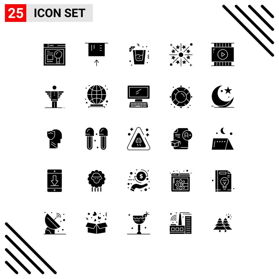 Stock Vector Icon Pack of 25 Line Signs and Symbols for video app film editing night light firework Editable Vector Design Elements