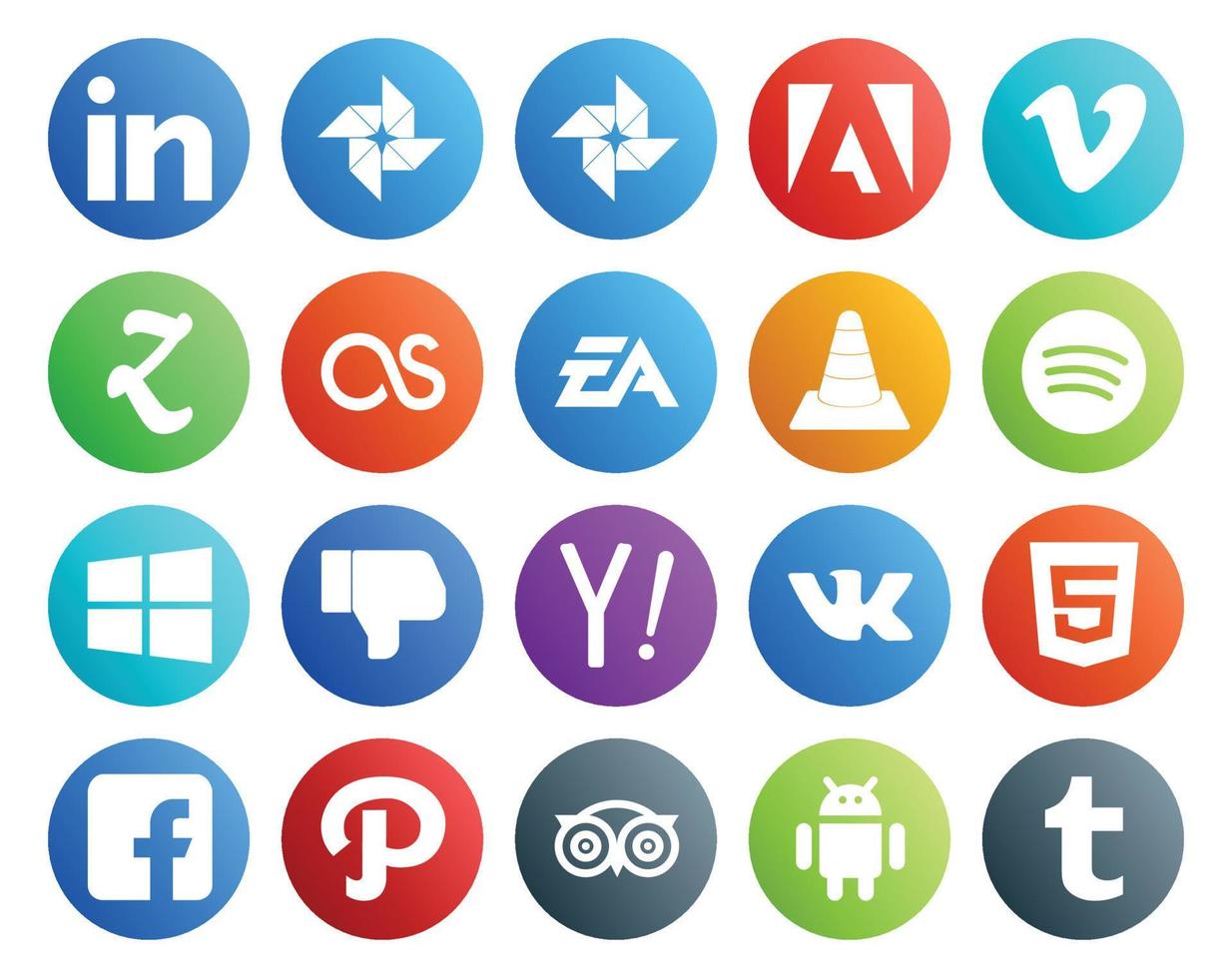 20 Social Media Icon Pack Including search dislike ea windows player vector