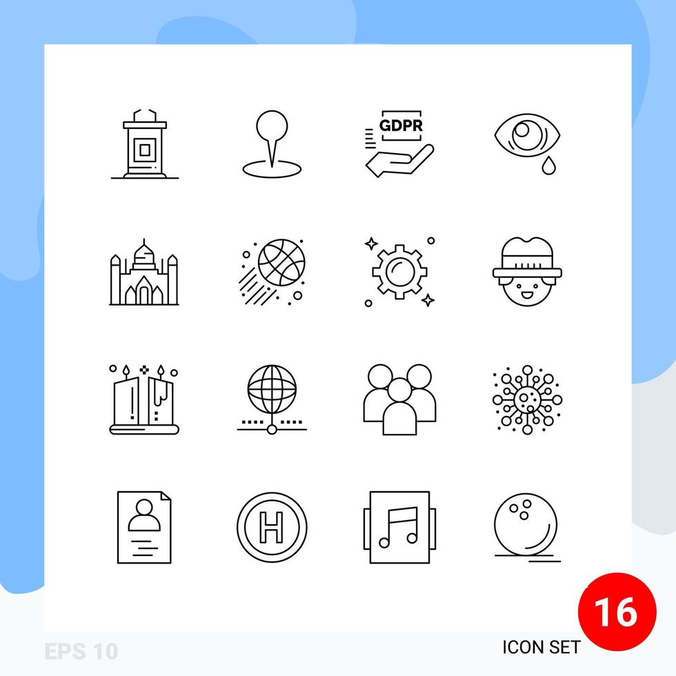 paquete de iconos de vector de stock de 16 signos y símbolos de línea para elementos de diseño de vector editables de ojo de cumplimiento triste de bangladesh