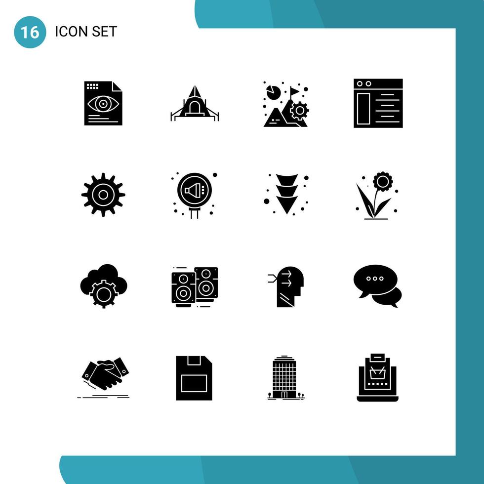 16 Thematic Vector Solid Glyphs and Editable Symbols of wheel gear business server web Editable Vector Design Elements