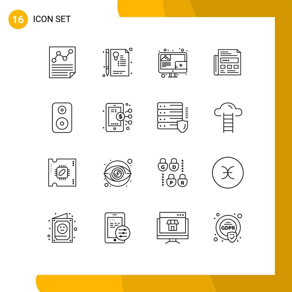 conjunto de 16 iconos de interfaz de usuario modernos signos de símbolos para elementos de diseño de vector editables de pantalla de anuncio de sello de papel de altavoz