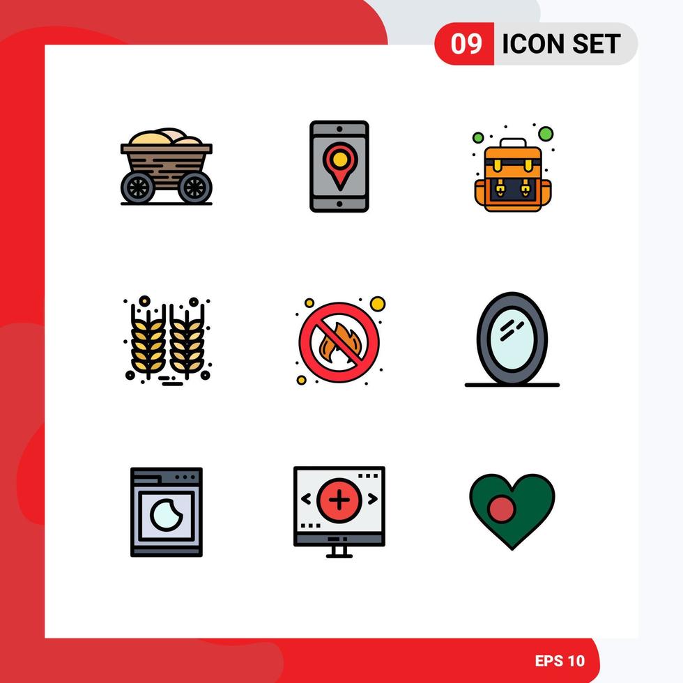 9 Filledline Flat Color concept for Websites Mobile and Apps no fighter bag wheat grain Editable Vector Design Elements