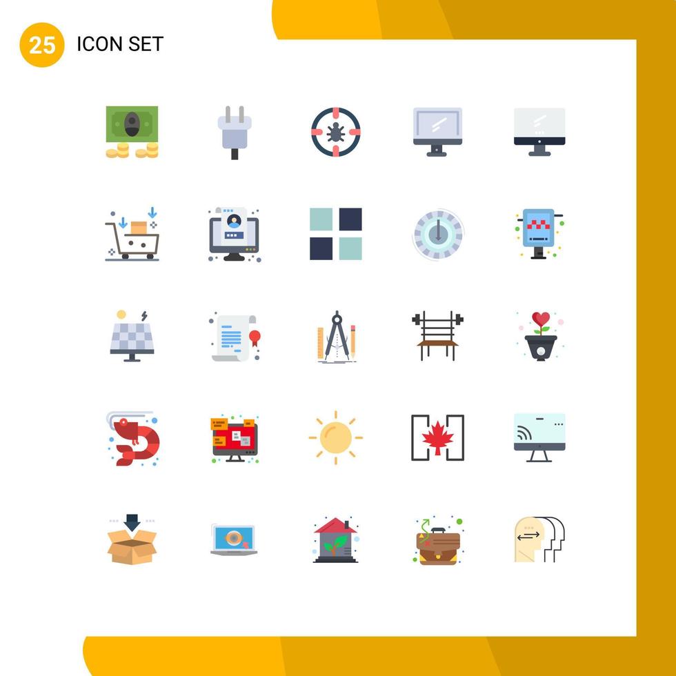 25 Universal Flat Color Signs Symbols of pc device bug monitor security Editable Vector Design Elements