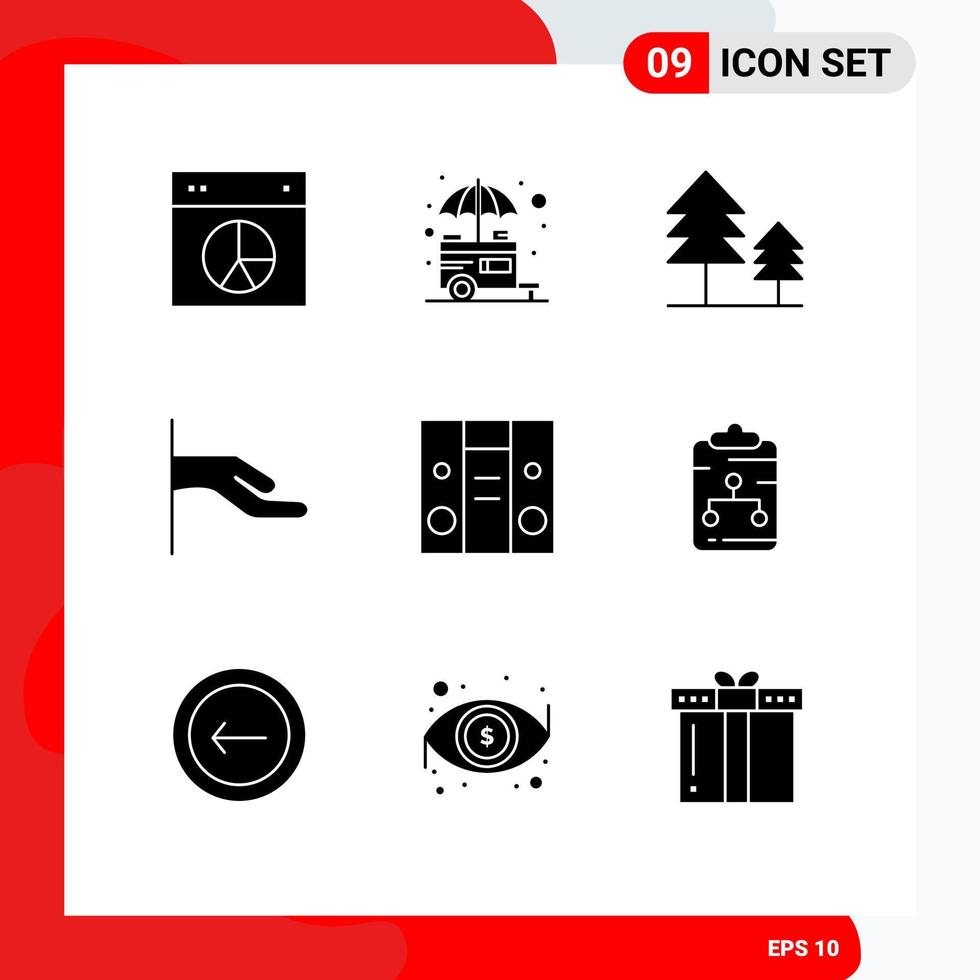 Universal Icon Symbols Group of 9 Modern Solid Glyphs of center share street hand trees Editable Vector Design Elements