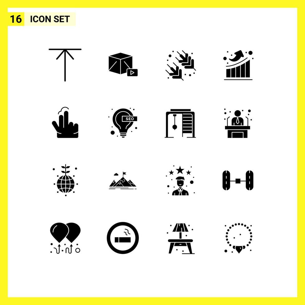 Mobile Interface Solid Glyph Set of 16 Pictograms of touch gesture supermarket double statistics Editable Vector Design Elements