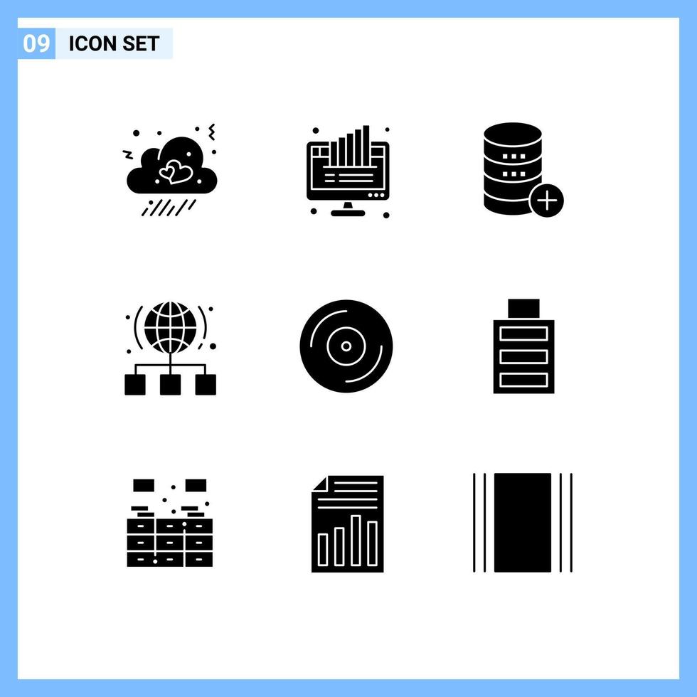 Modern Set of 9 Solid Glyphs Pictograph of network internet pie globe storage Editable Vector Design Elements