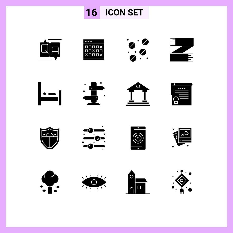 Modern Set of 16 Solid Glyphs Pictograph of footwear clothes month accessories pills Editable Vector Design Elements