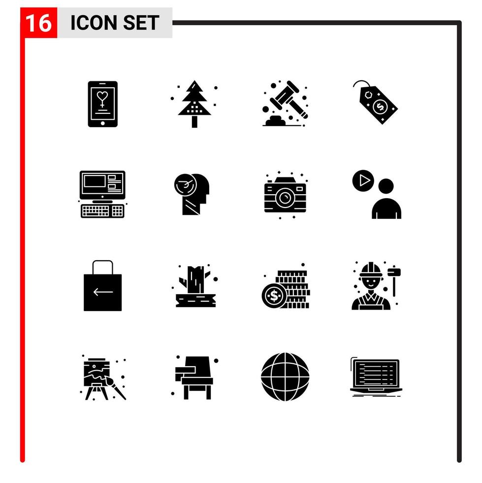 16 Creative Icons Modern Signs and Symbols of computer price tree label banking Editable Vector Design Elements