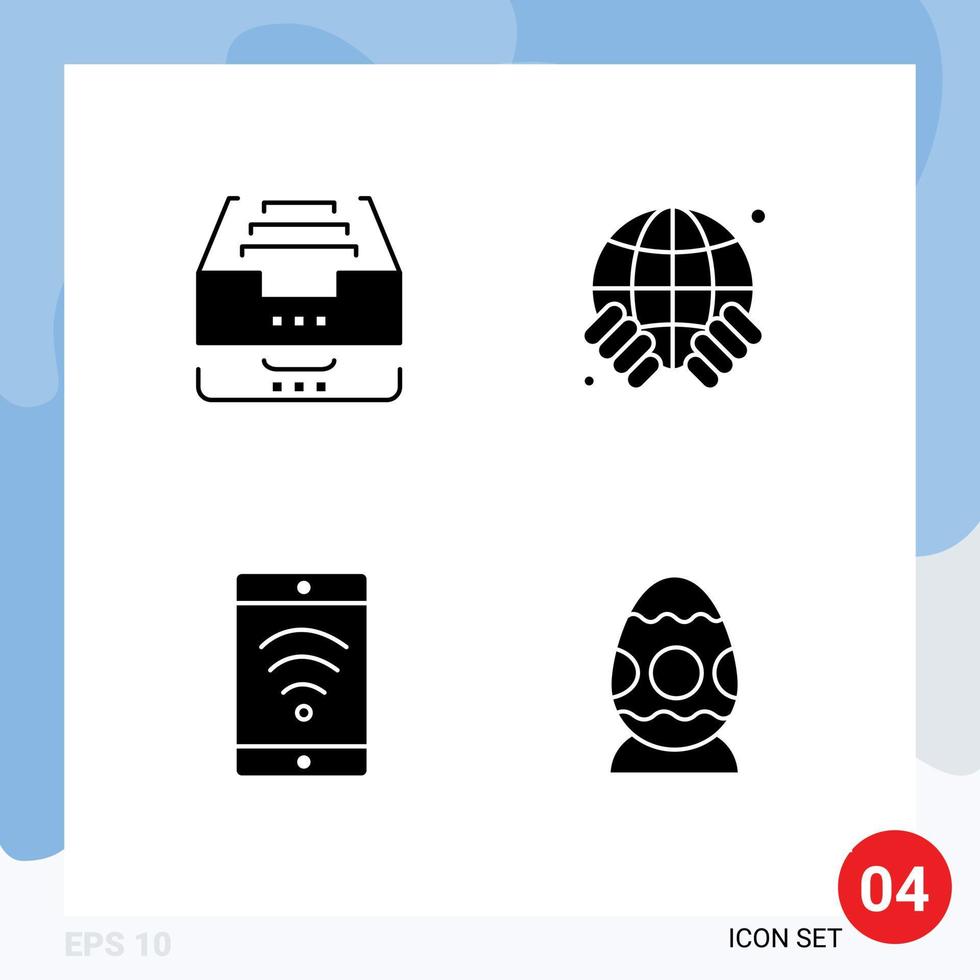 Pictogram Set of 4 Simple Solid Glyphs of archive mobile document globe wifi Editable Vector Design Elements