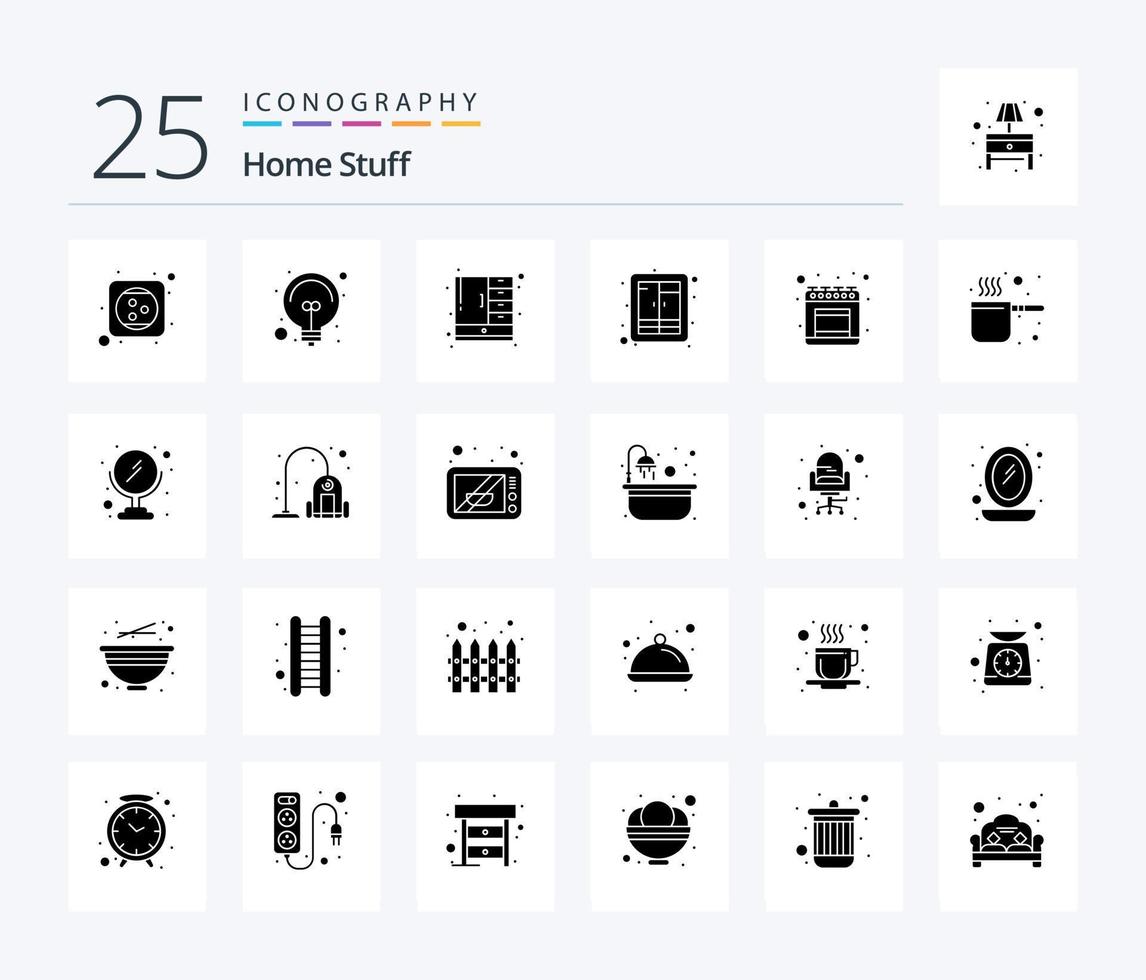 Home Stuff 25 Solid Glyph icon pack including kitchen. furniture. cabinet. cup board. closet vector