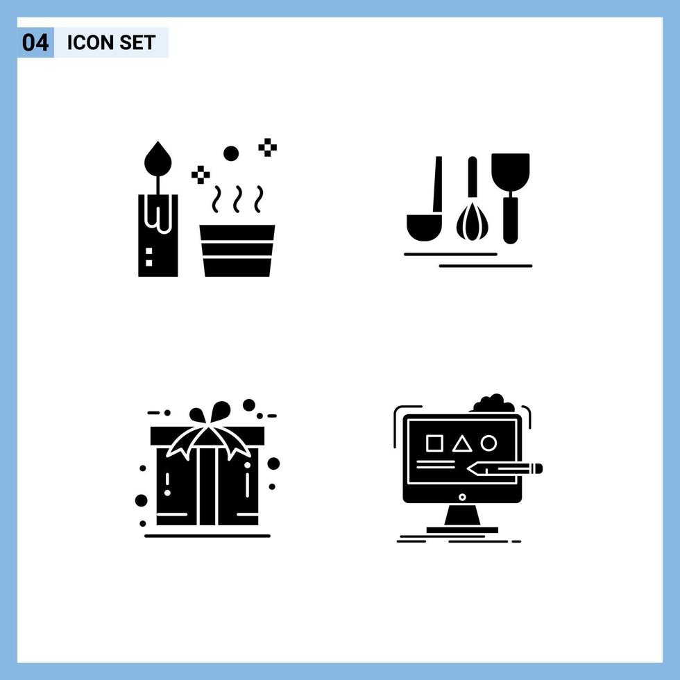 Universal Icon Symbols Group of 4 Modern Solid Glyphs of candle free wellness service present Editable Vector Design Elements