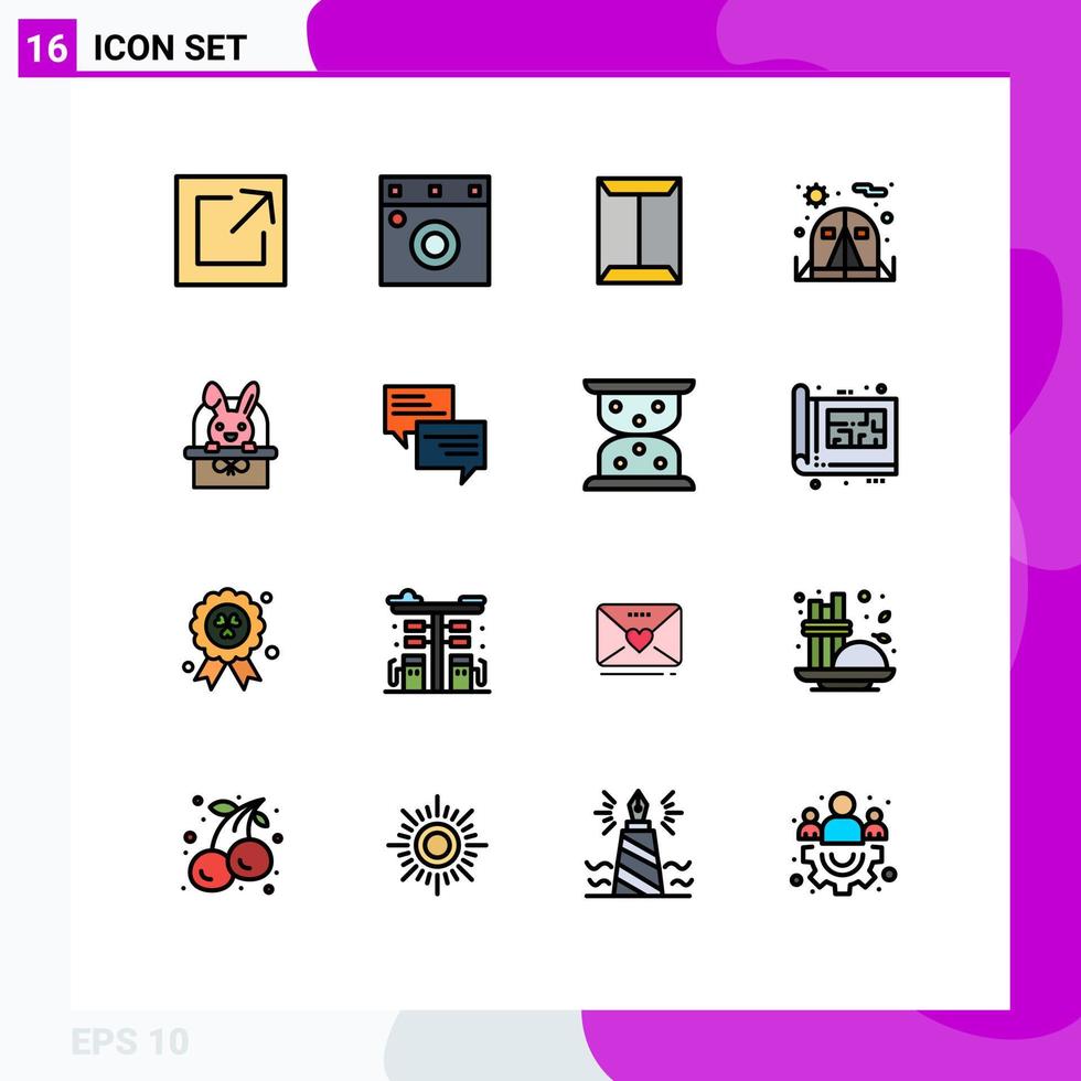 Mobile Interface Flat Color Filled Line Set of 16 Pictograms of holiday cart open bascket chair Editable Creative Vector Design Elements