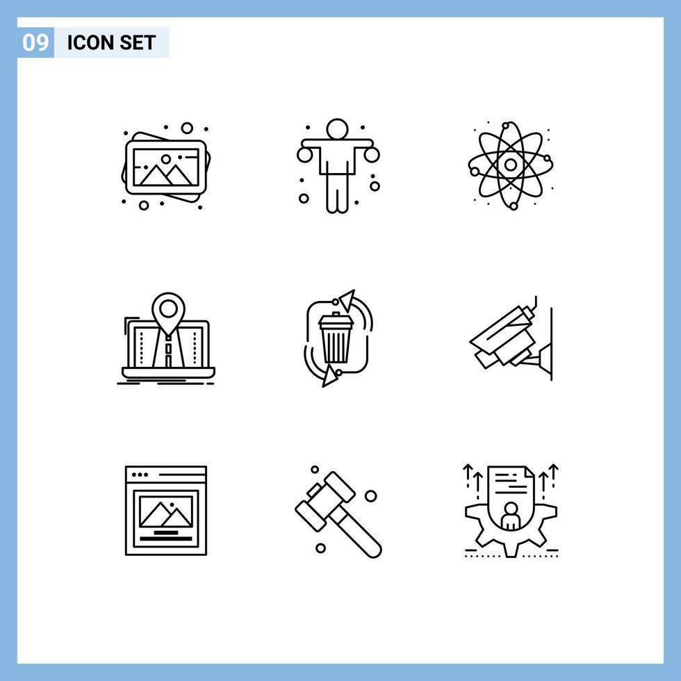 9 Creative Icons Modern Signs and Symbols of waste gps atom system navigation Editable Vector Design Elements