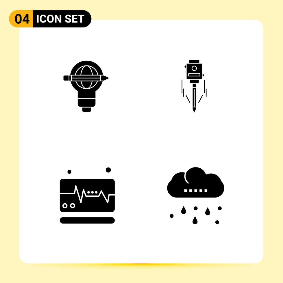 Thematic Vector Solid Glyphs and Editable Symbols of success tool bulb building monitor Editable Vector Design Elements