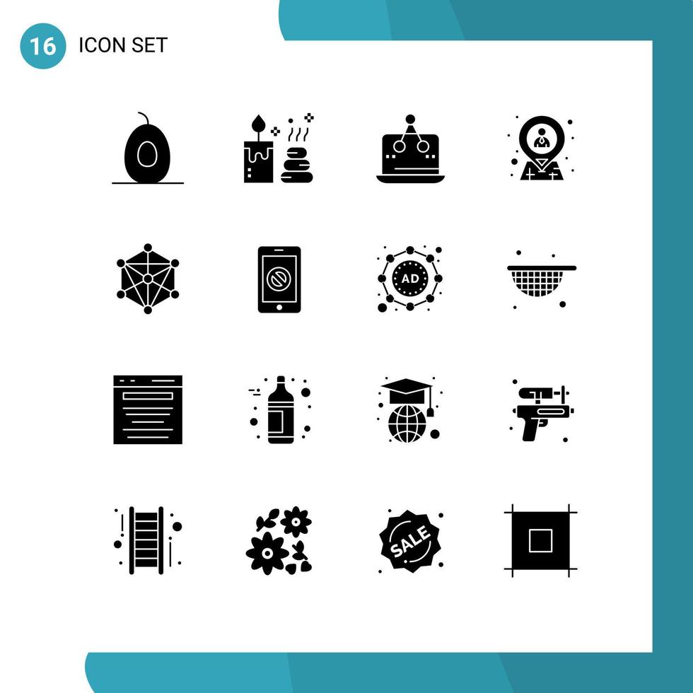 16 Thematic Vector Solid Glyphs and Editable Symbols of language resources marketing location hr Editable Vector Design Elements