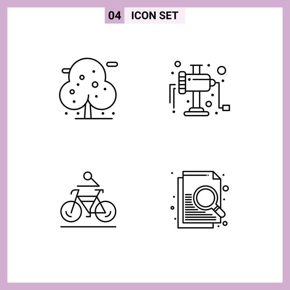 conjunto de 4 iconos de ui modernos símbolos signos para bicicleta de playa árbol carne ciclismo elementos de diseño vectorial editables vector