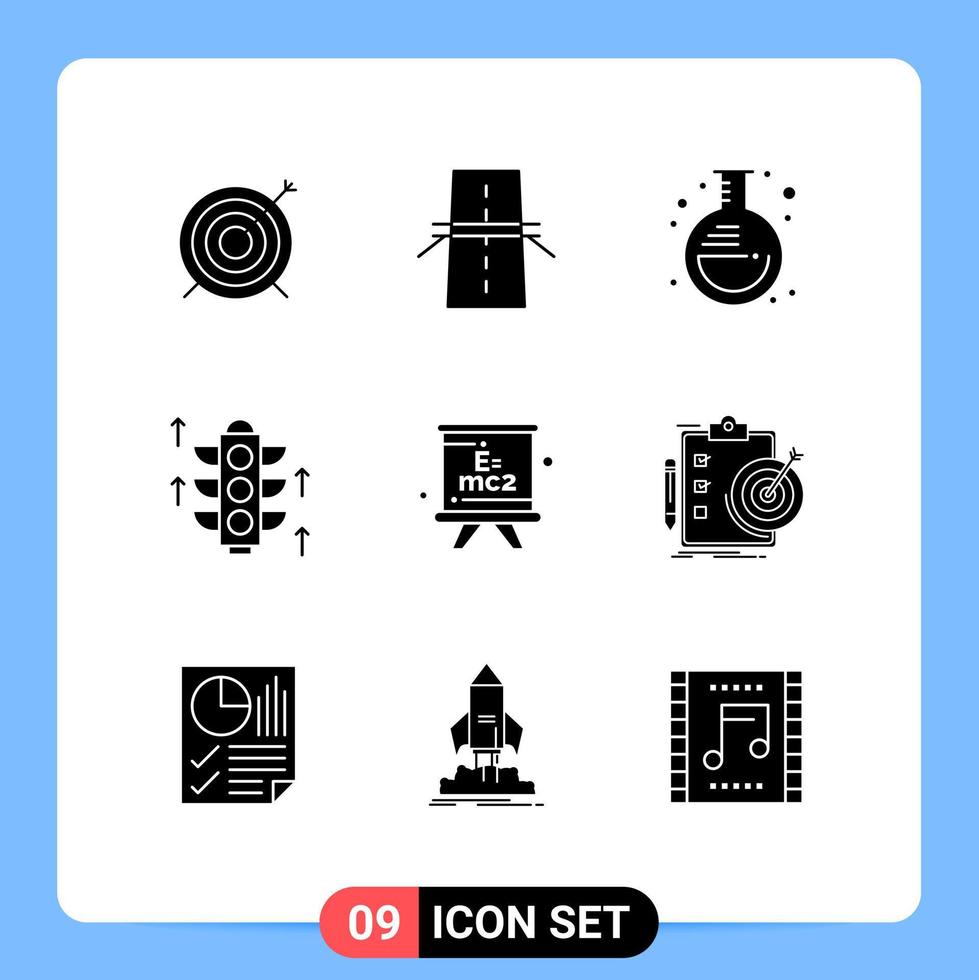 User Interface Pack of 9 Basic Solid Glyphs of blackboard server highway light lab Editable Vector Design Elements