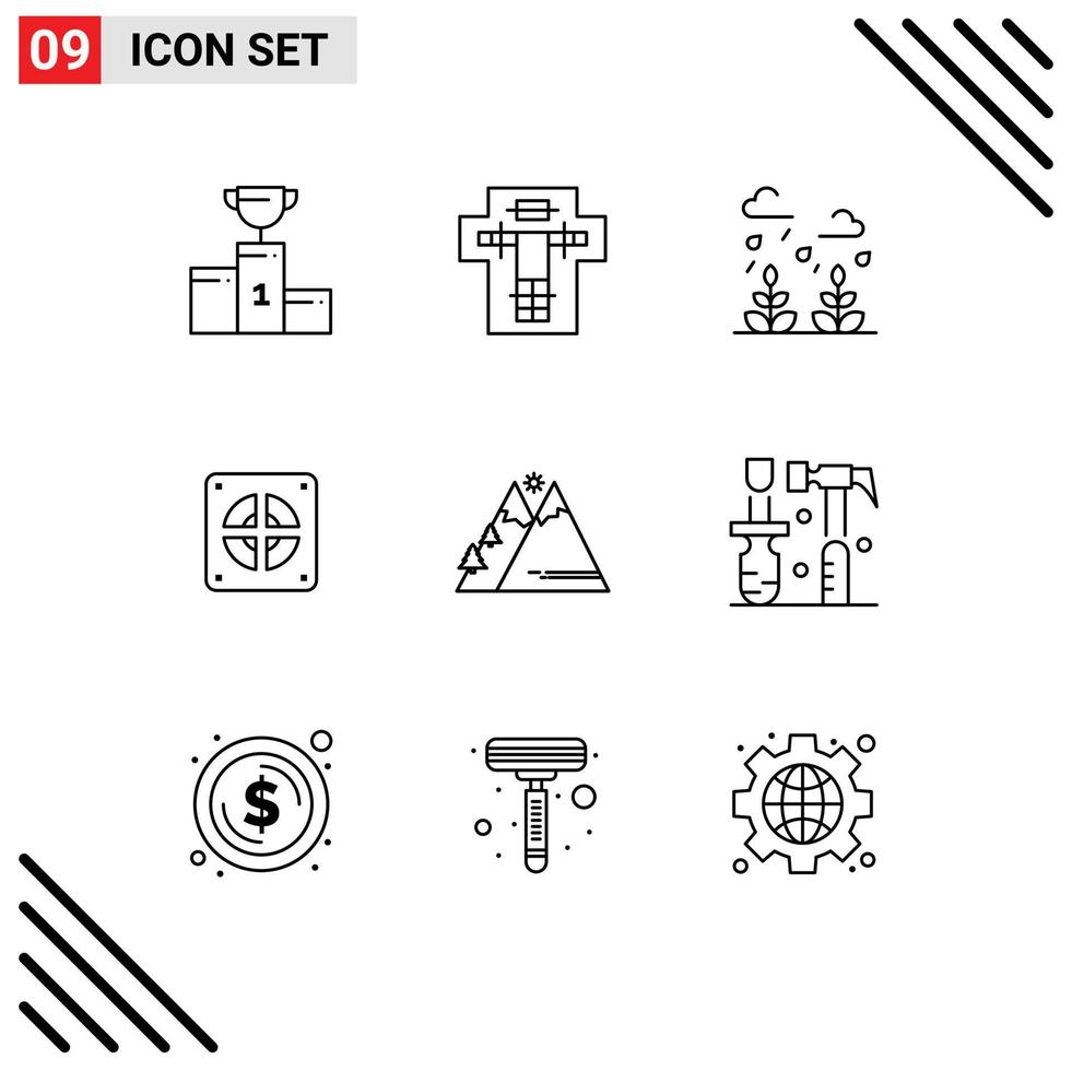 Group of 9 Modern Outlines Set for plumbing mechanical electric extractor leaf Editable Vector Design Elements