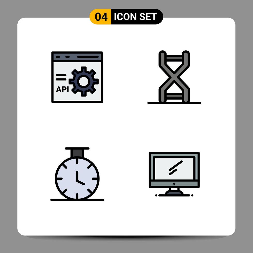 Set of 4 Vector Filledline Flat Colors on Grid for browser genetics development dna time Editable Vector Design Elements