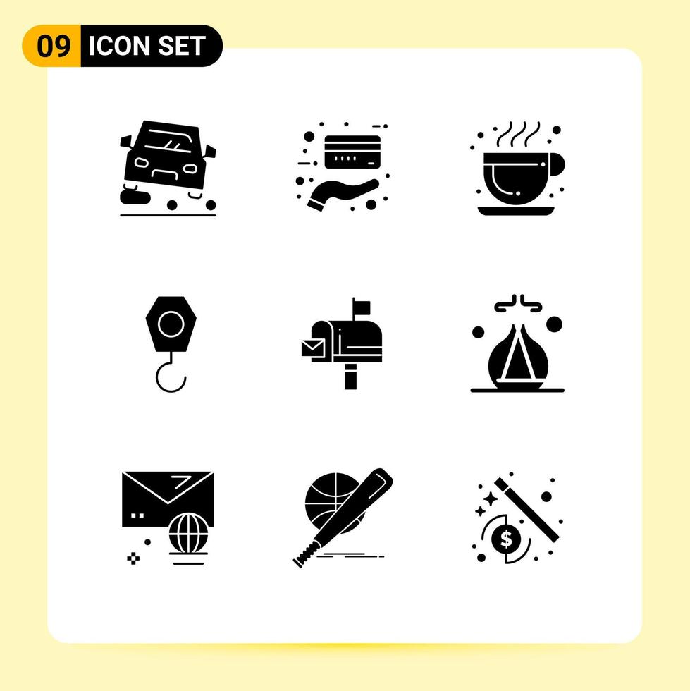 9 iconos creativos signos y símbolos modernos de mensaje de incienso caja de café gancho elementos de diseño vectorial editables vector