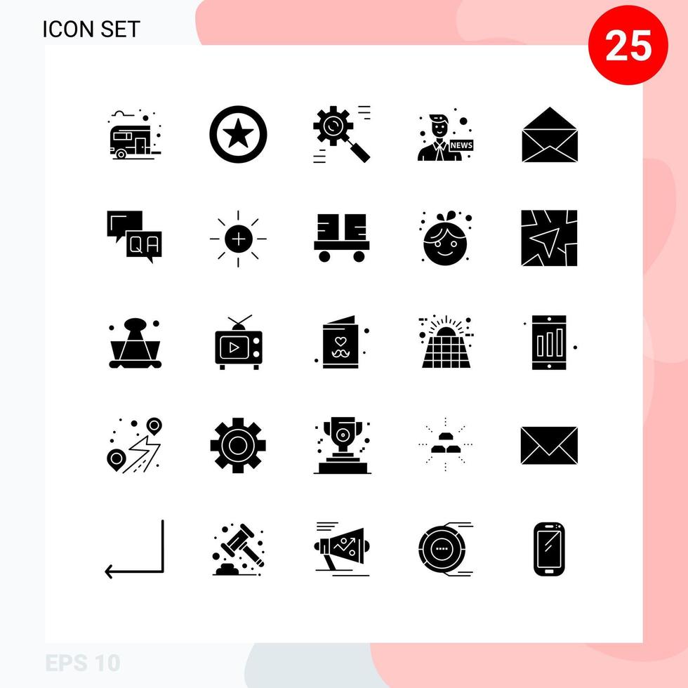 25 Universal Solid Glyphs Set for Web and Mobile Applications mail news corporate media anchor Editable Vector Design Elements