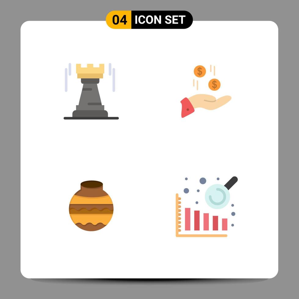 grupo de 4 iconos planos modernos establecidos para castillo caridad bastión dólar arena elementos de diseño vectorial editables vector