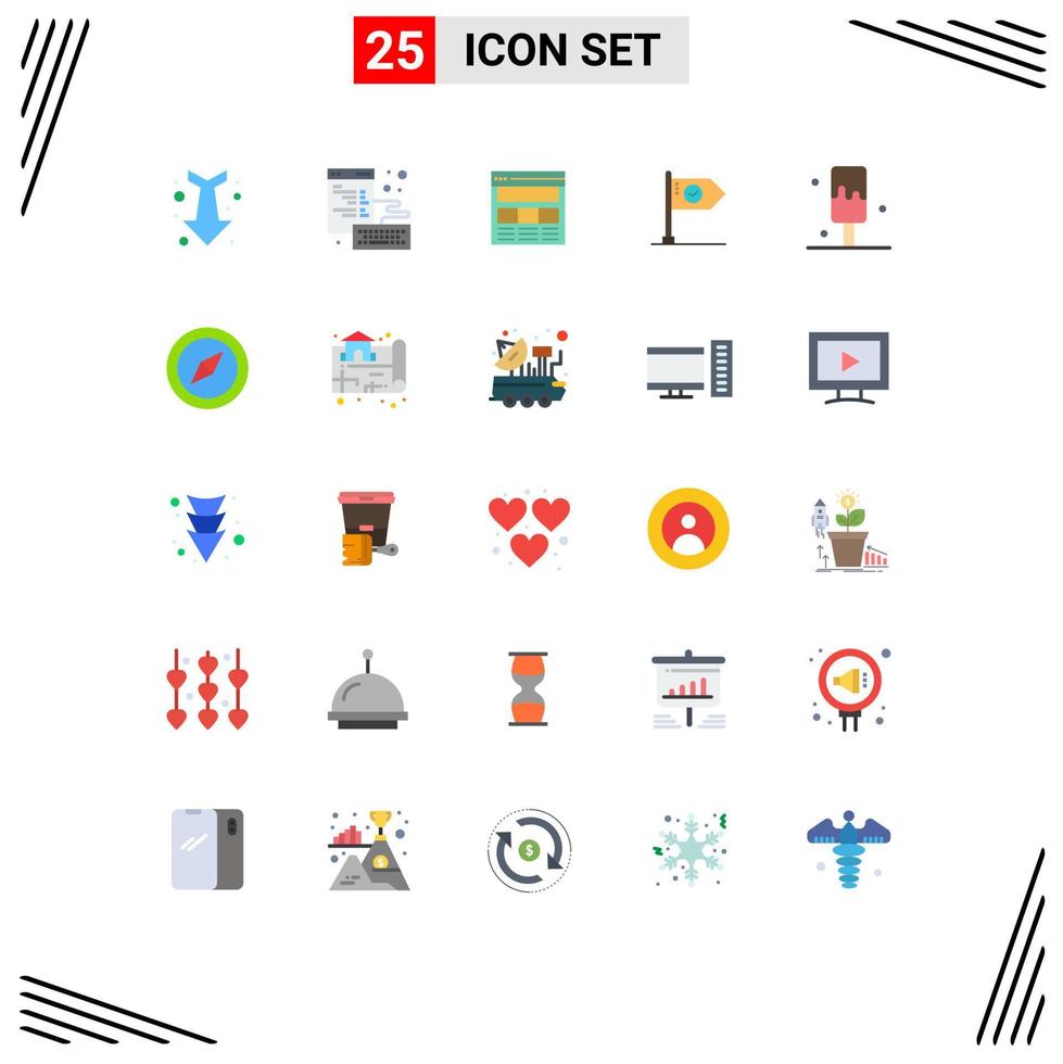 25 Universal Flat Color Signs Symbols of goal business website achieve online Editable Vector Design Elements
