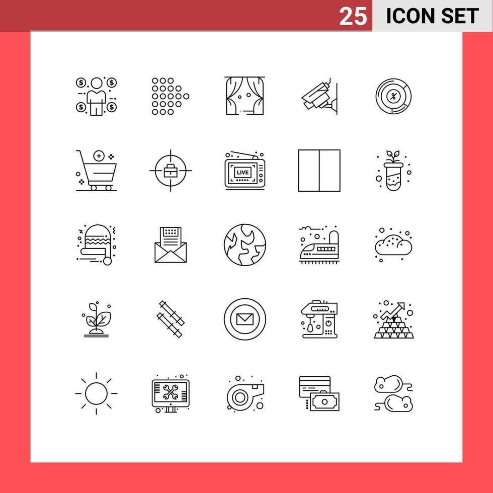paquete de 25 líneas modernas, signos y símbolos para medios impresos web, como elementos de diseño de vectores editables cctv de vigilancia de tiempo libre