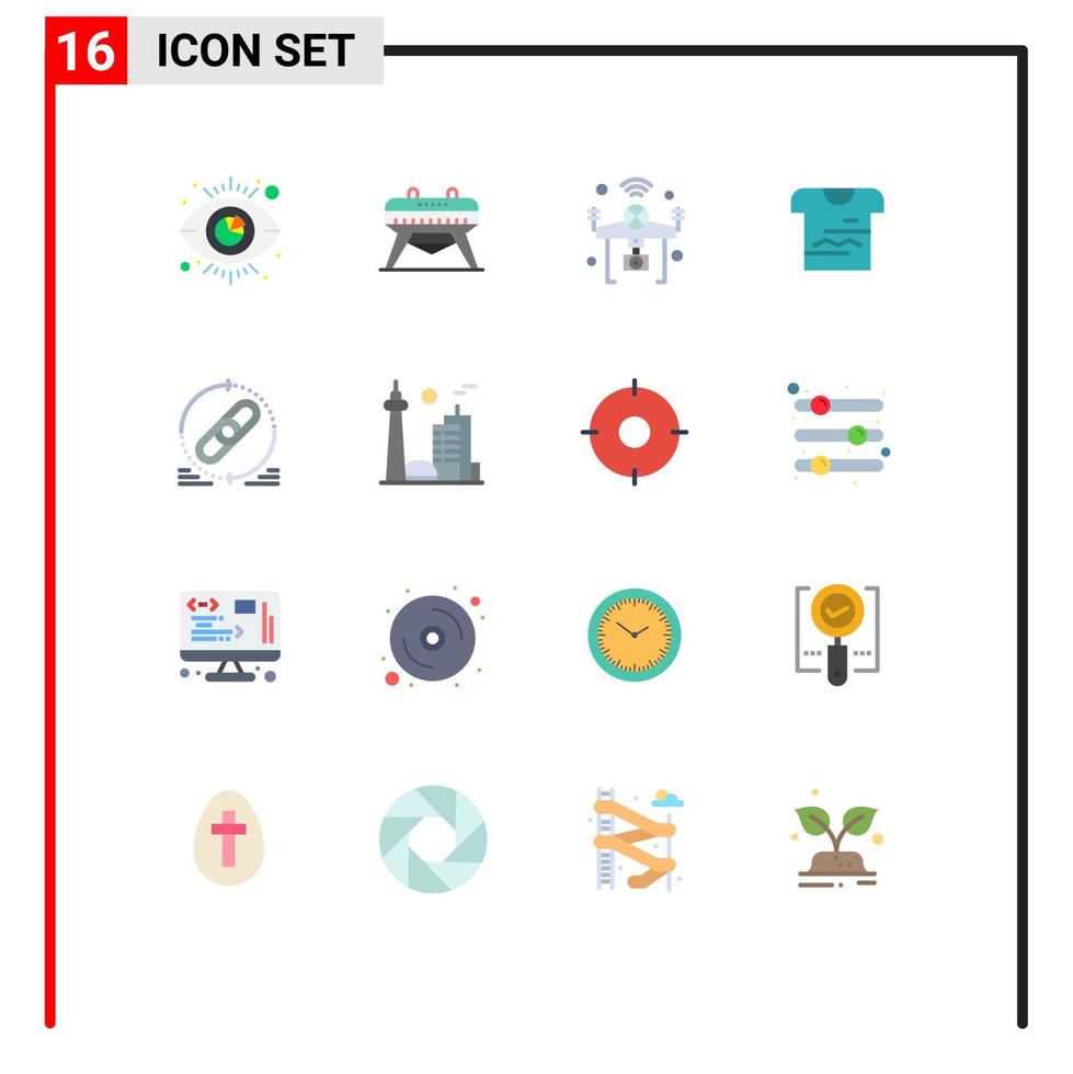 Group of 16 Flat Colors Signs and Symbols for hyperlink uniform internet cloth shirt Editable Pack of Creative Vector Design Elements