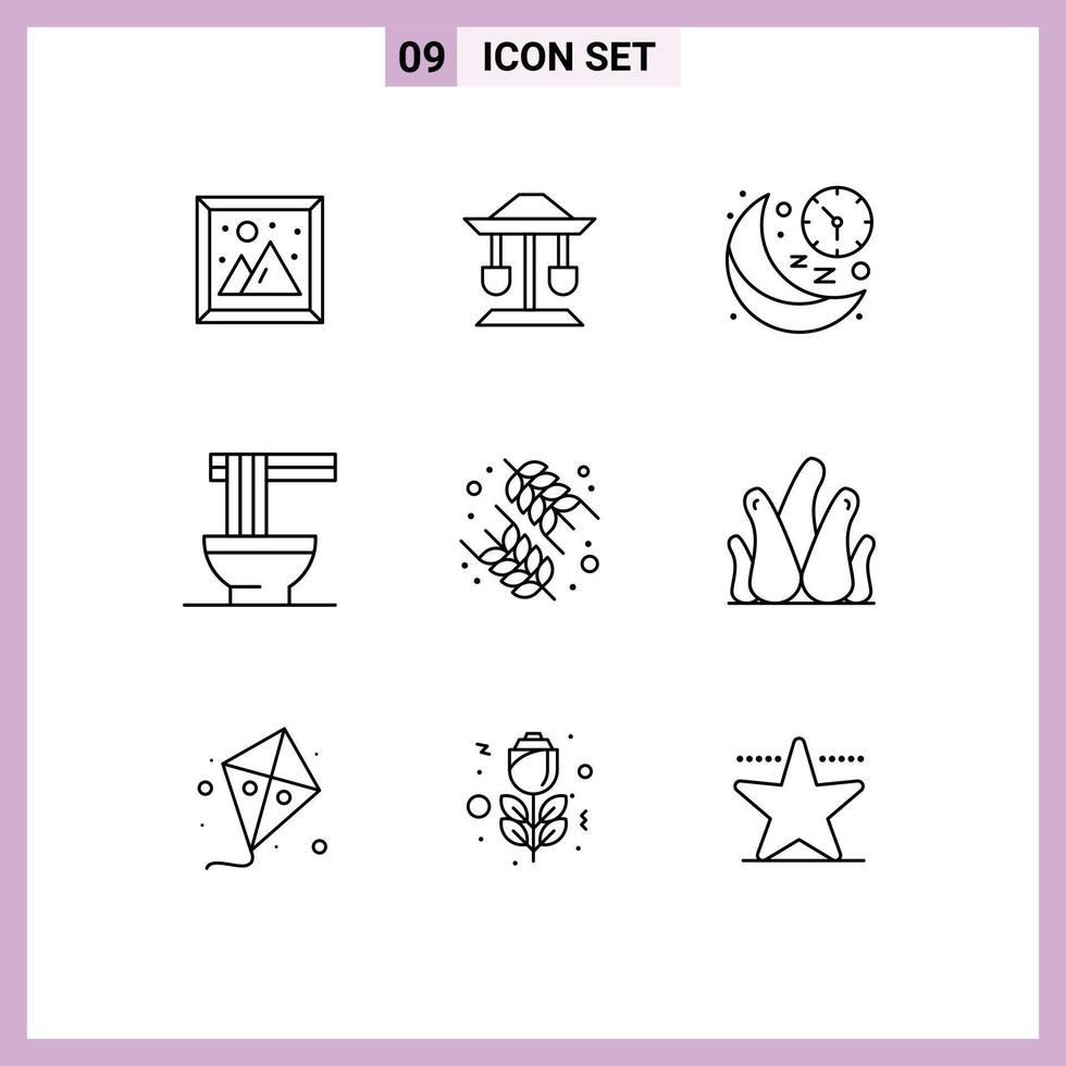 Modern Set of 9 Outlines and symbols such as diet noodles clock food time Editable Vector Design Elements