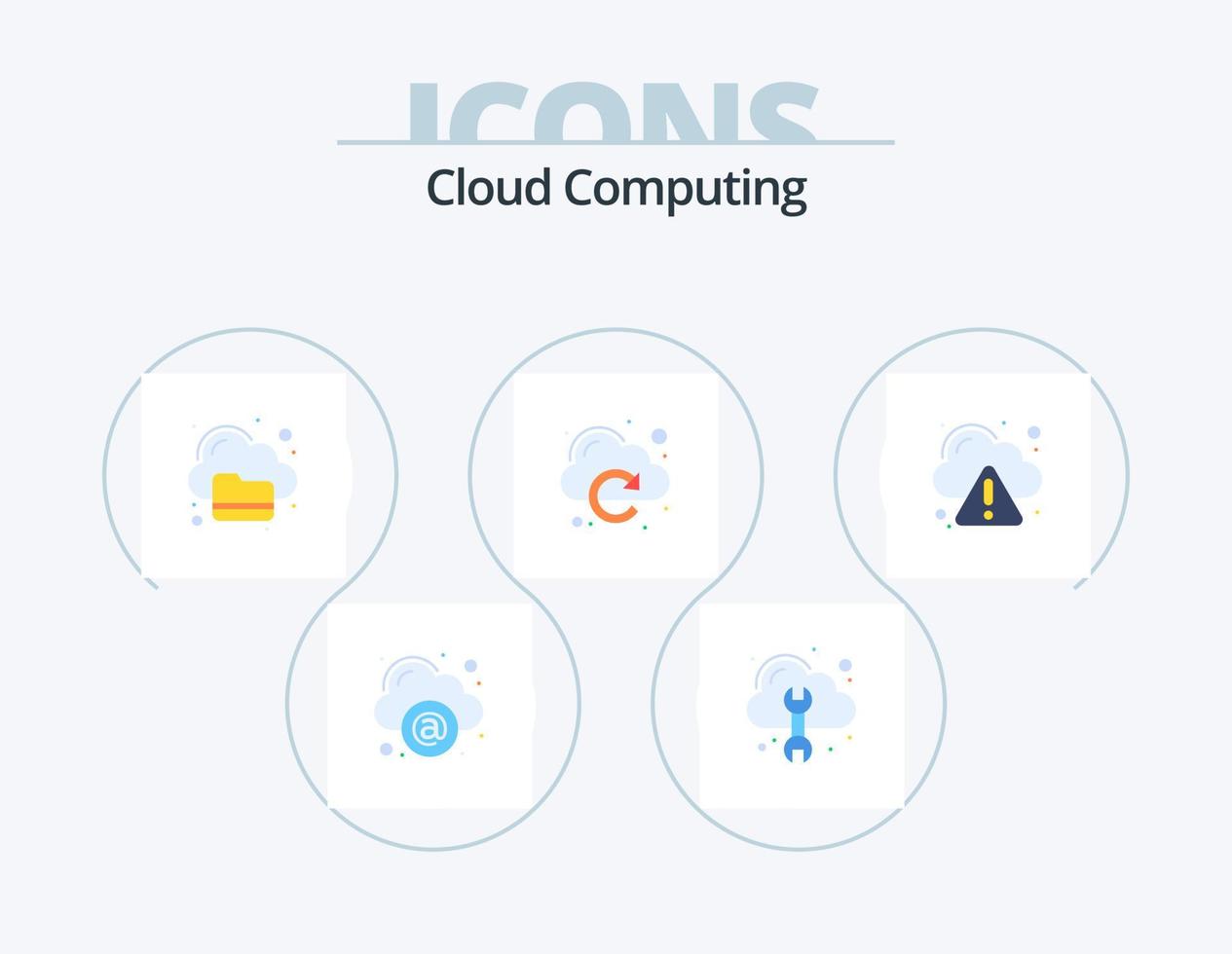 paquete de iconos planos de computación en la nube 5 diseño de iconos. error. informática. actualizar. nube vector