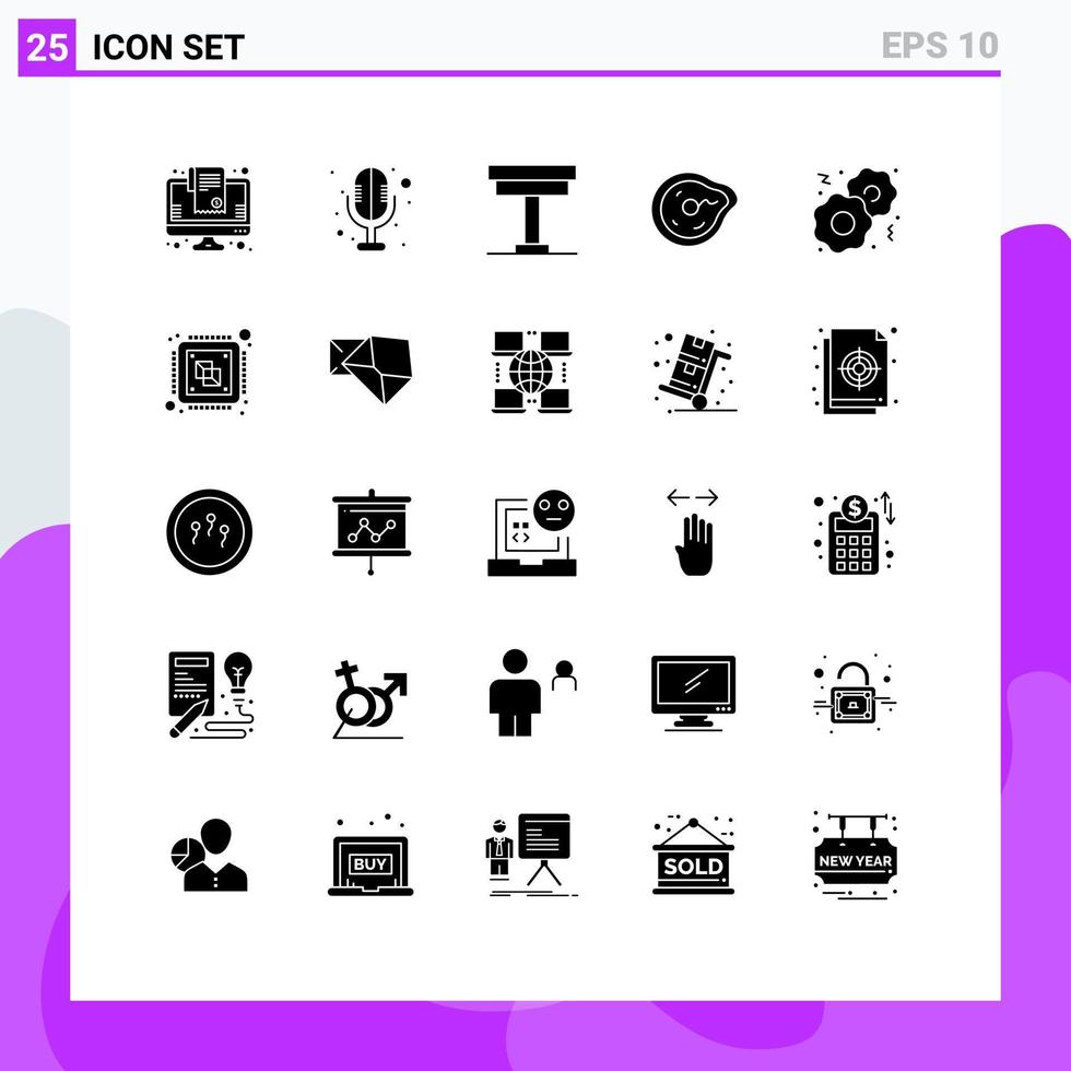 Modern Set of 25 Solid Glyphs Pictograph of cookies paradox desk motion bend Editable Vector Design Elements