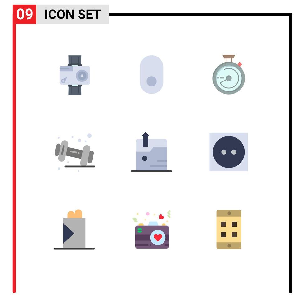 Pack of 9 creative Flat Colors of technology gym browse fitness diet Editable Vector Design Elements