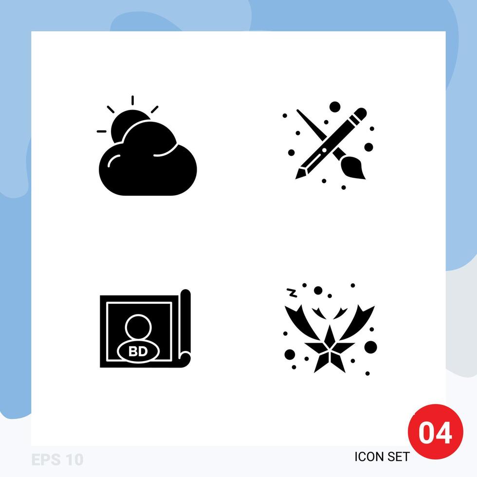 4 User Interface Solid Glyph Pack of modern Signs and Symbols of cloud country sun tool international Editable Vector Design Elements