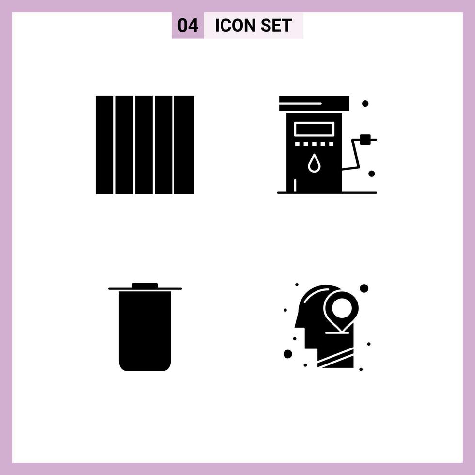 Universal Icon Symbols Group of 4 Modern Solid Glyphs of grid trash gas station location Editable Vector Design Elements