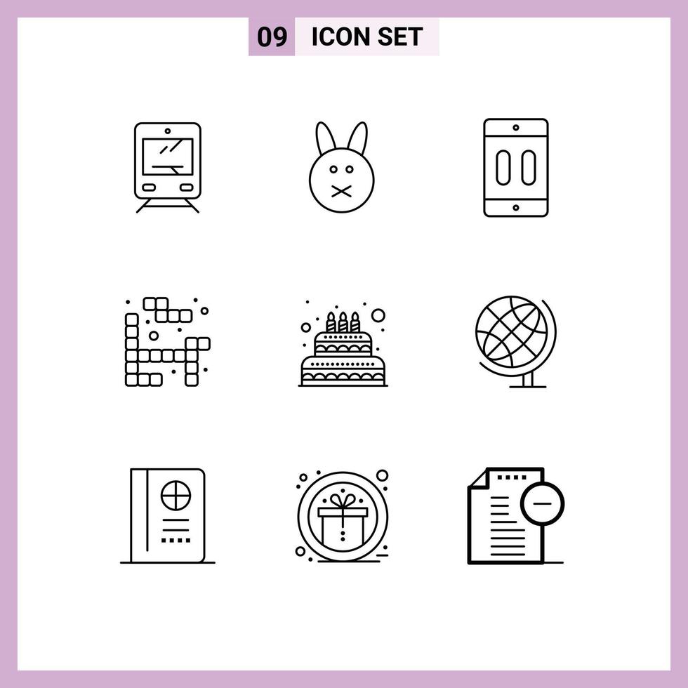 User Interface Pack of 9 Basic Outlines of wedding cake device play tetris Editable Vector Design Elements