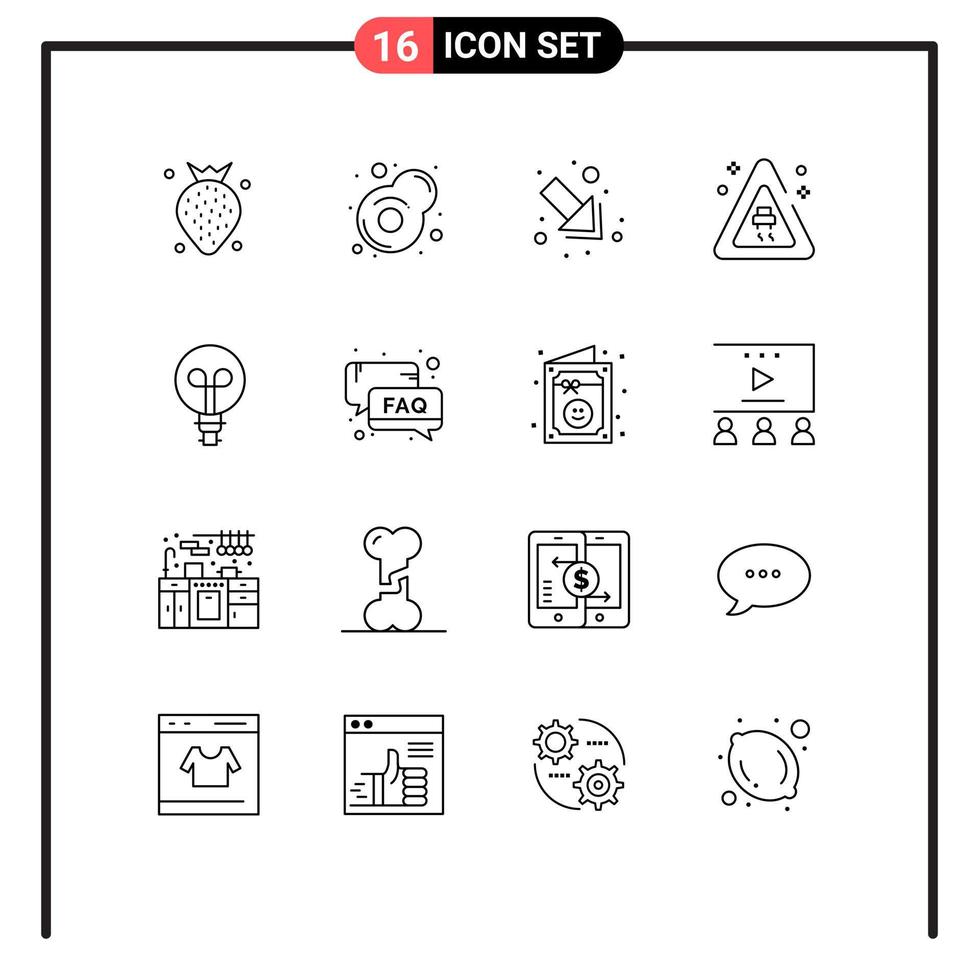 Group of 16 Outlines Signs and Symbols for help design down light accidents Editable Vector Design Elements