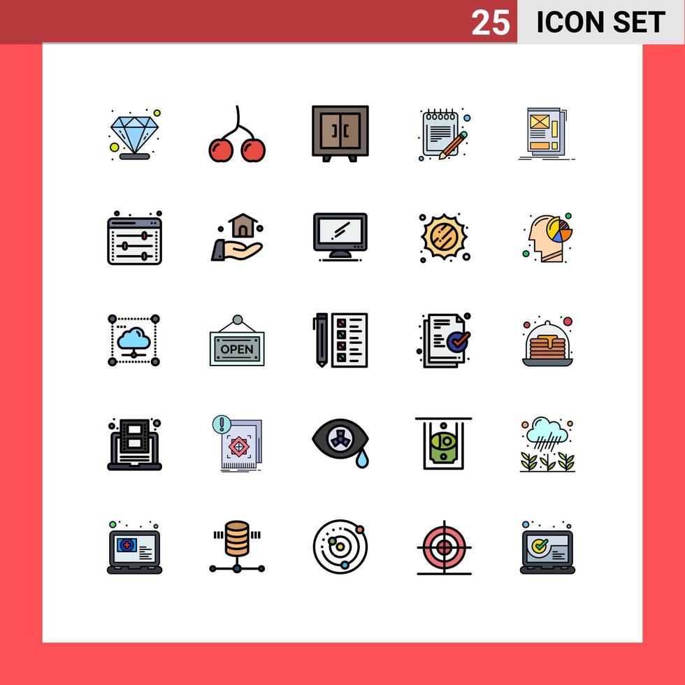 25 User Interface Filled line Flat Color Pack of modern Signs and Symbols of web wire interior sheet paper Editable Vector Design Elements