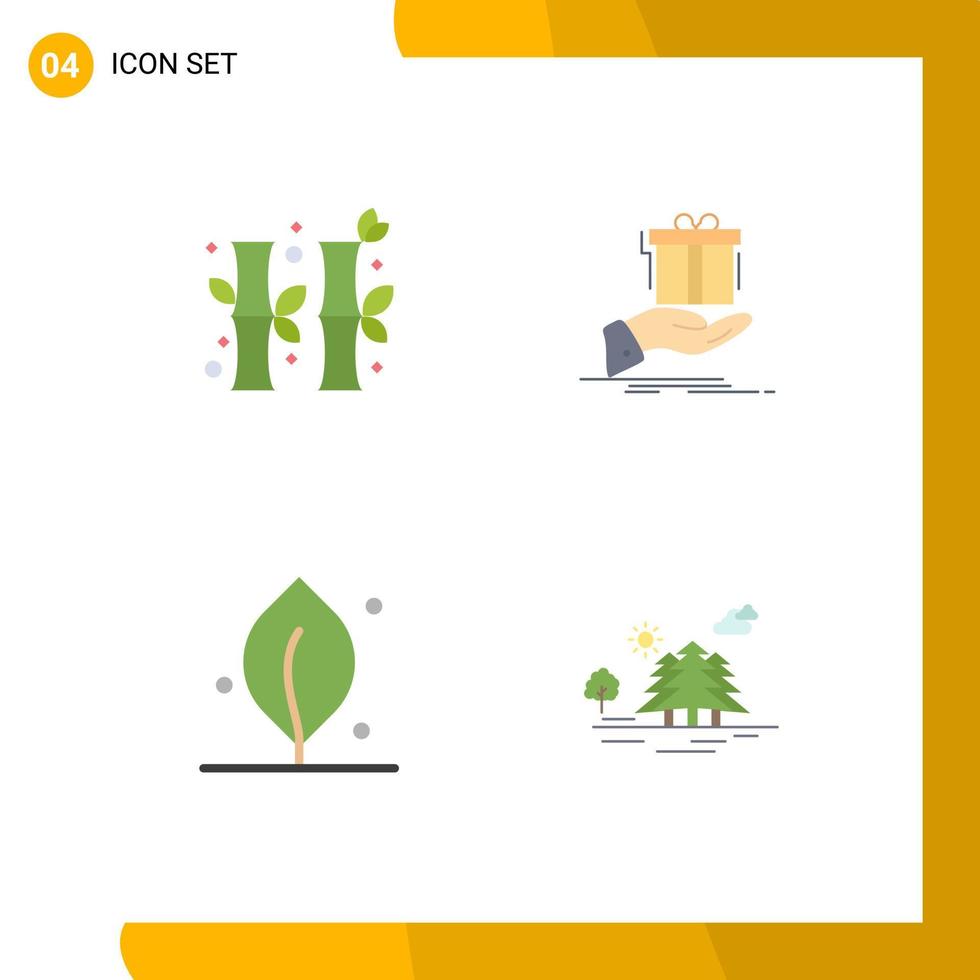 Set of 4 Modern UI Icons Symbols Signs for bamboo ecology gree solution nature Editable Vector Design Elements