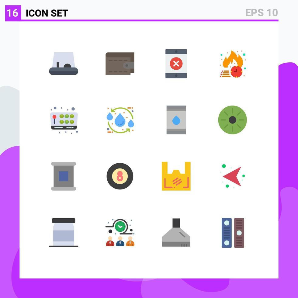 Paquete de 16 colores planos de interfaz de usuario de signos y símbolos modernos de eco fun friday play joystick paquete editable de elementos creativos de diseño de vectores