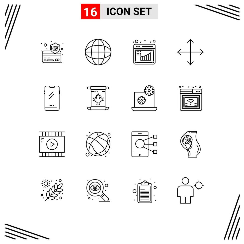conjunto de 16 iconos modernos de la interfaz de usuario signos de símbolos para la gestión móvil de iphone opuestos de teléfonos inteligentes elementos de diseño de vectores editables