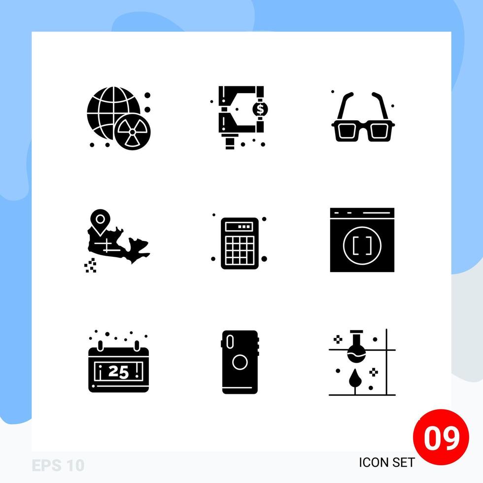 9 Universal Solid Glyph Signs Symbols of calculator location glasses map valentines day Editable Vector Design Elements