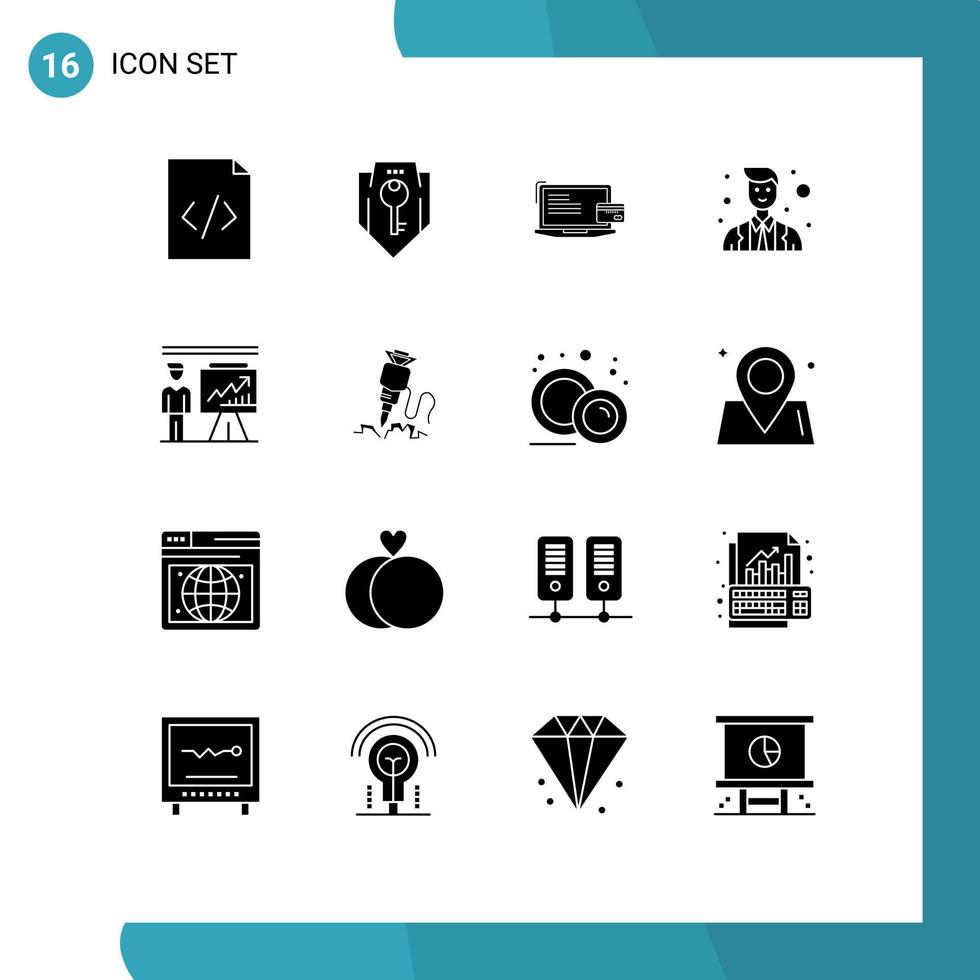 16 Universal Solid Glyph Signs Symbols of business officer payment avatar online payment Editable Vector Design Elements