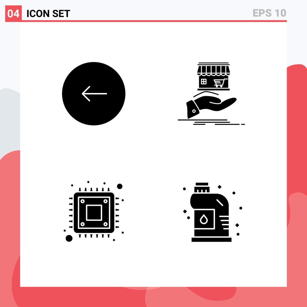 4 Universal Solid Glyphs Set for Web and Mobile Applications back hand play donate cpu Editable Vector Design Elements