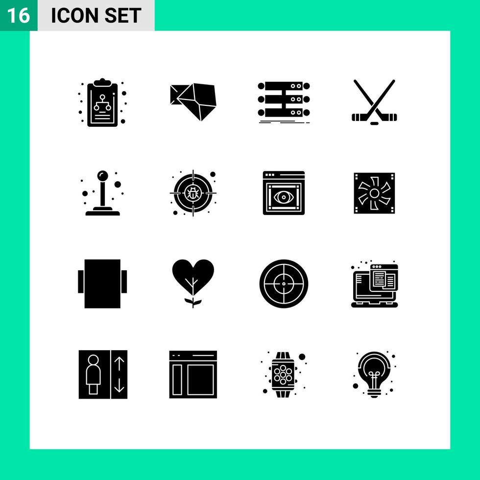 16 User Interface Solid Glyph Pack of modern Signs and Symbols of joystick american structure sport hokey Editable Vector Design Elements
