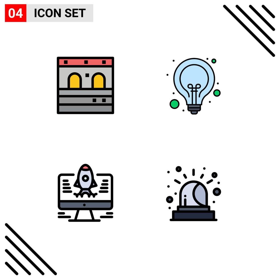 paquete de iconos vectoriales de stock de 4 signos y símbolos de línea para elementos de diseño vectorial editables de alarma seo de bulbo de cohete de puerta vector