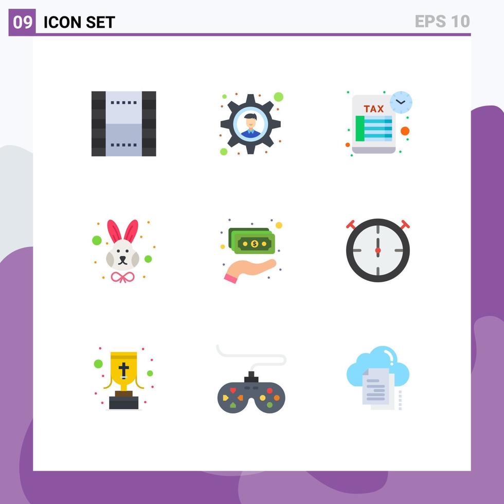 Set of 9 Modern UI Icons Symbols Signs for hand face reminder rabbit animal Editable Vector Design Elements