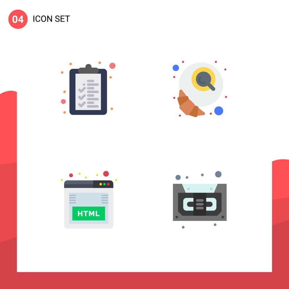 Editable Vector Line Pack of 4 Simple Flat Icons of check list seo breakfast morning audio Editable Vector Design Elements