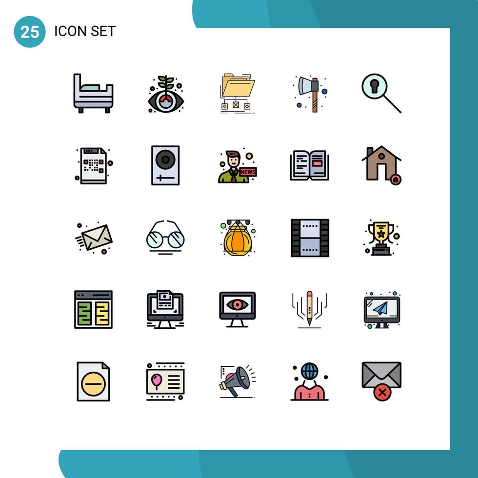Set of 25 Modern UI Icons Symbols Signs for code search files keyhole hatchet Editable Vector Design Elements